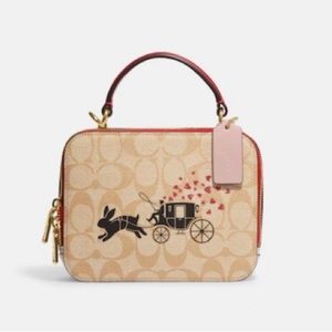 NWT COACH Lunar New Year Box Crossbody In Signature Canvas Rabbit Carriage CE609